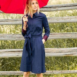 DownEast Contrast Cuff Shirt Dress, Navy, Large